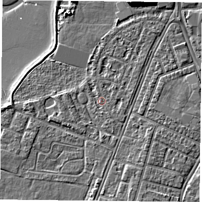 Shaded relief map of the ground around PO29SJ, computed from Environment Agency LiDAR. The ground here sits at about 3 m above sea level and falls 10 m across the surrounding 800 m. Surface water reaching this point runs off ground lying to the south-south-east, 1.2 m higher.