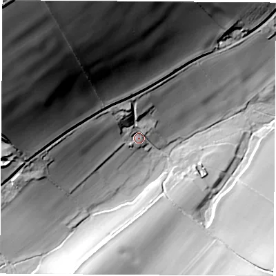 Shaded relief map of the ground around PO303HU, computed from Environment Agency LiDAR. The ground here sits at about 37 m above sea level and falls 94 m across the surrounding 800 m. Surface water reaching this point runs off ground lying to the north-west, 88.3 m higher.