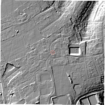 Shaded relief map of the ground around PO317UN, computed from Environment Agency LiDAR. The ground here sits at about 52 m above sea level and falls 29 m across the surrounding 800 m. Surface water reaching this point runs off ground lying to the south-south-west, 1.7 m higher.