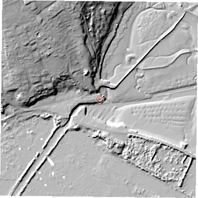 Shaded relief map of the ground around PO331YU, computed from Environment Agency LiDAR. The ground here sits at about 3 m above sea level and falls 37 m across the surrounding 800 m. Surface water reaching this point runs off ground lying to the south-east, 7.3 m higher.