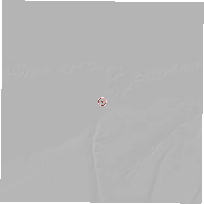 Shaded relief map of the ground around PO332HF, computed from Environment Agency LiDAR. The ground here sits at about -2 m above sea level and falls 2 m across the surrounding 800 m. Surface water reaching this point runs off ground lying to the south, 1.4 m higher.