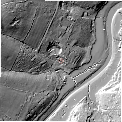 Shaded relief map of the ground around PO334JX, computed from Environment Agency LiDAR. The ground here sits at about 7 m above sea level and falls 49 m across the surrounding 800 m. Surface water reaching this point runs off ground lying to the north, 10.7 m higher.