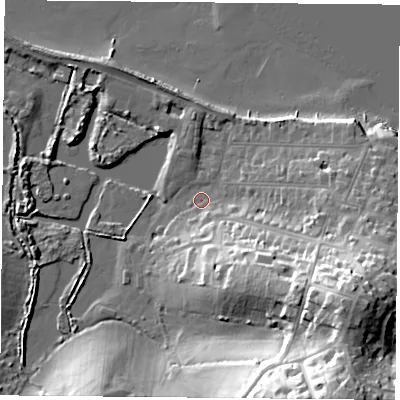 Shaded relief map of the ground around PO345AG, computed from Environment Agency LiDAR. The ground here sits at about 2 m above sea level and falls 41 m across the surrounding 800 m. Surface water reaching this point runs off ground lying to the south-east, 29.0 m higher.