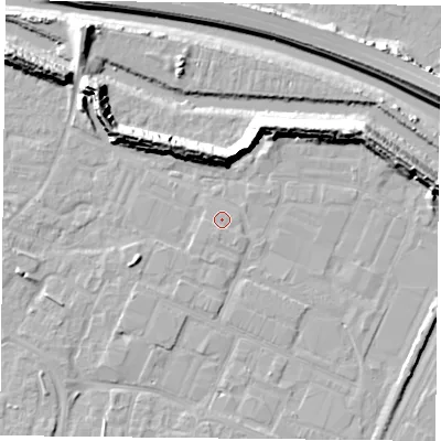 Shaded relief map of the ground around PO35DX, computed from Environment Agency LiDAR. The ground here sits at about 3 m above sea level and falls 13 m across the surrounding 800 m. Surface water reaching this point runs off ground lying to the south-south-west, 0.6 m higher.