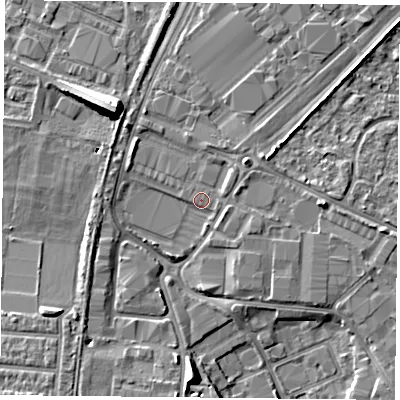 Shaded relief map of the ground around PO35NJ, computed from Environment Agency LiDAR. The ground here sits at about 3 m above sea level and falls 10 m across the surrounding 800 m. Surface water reaching this point runs off ground lying to the north-east, 1.0 m higher.