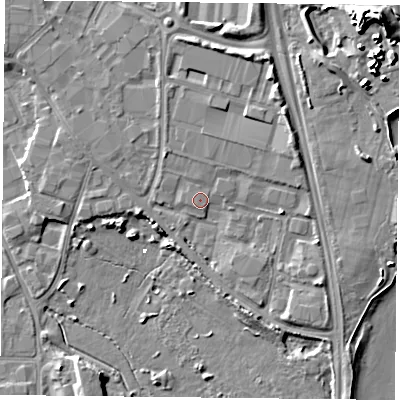 Shaded relief map of the ground around PO35PW, computed from Environment Agency LiDAR. The ground here sits at about 3 m above sea level and falls 10 m across the surrounding 800 m. Surface water reaching this point runs off ground lying to the north-east, 1.6 m higher.