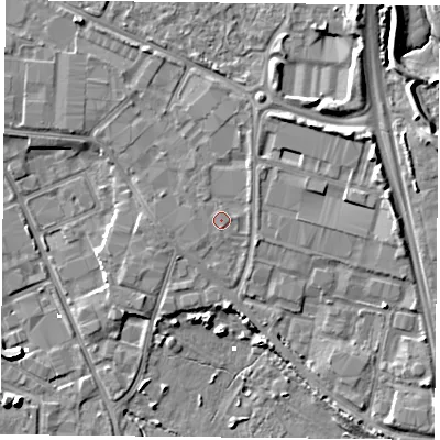 Shaded relief map of the ground around PO35SA, computed from Environment Agency LiDAR. The ground here sits at about 3 m above sea level and falls 6 m across the surrounding 800 m. Surface water reaching this point runs off ground lying to the north-north-east, 1.0 m higher.