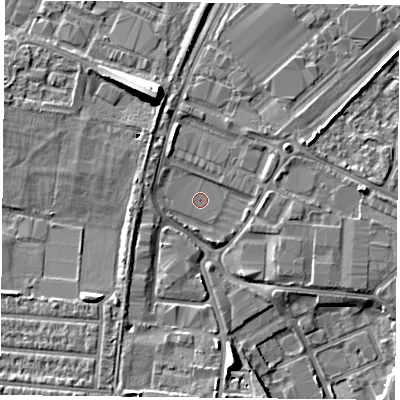 Shaded relief map of the ground around PO35SP, computed from Environment Agency LiDAR. The ground here sits at about 2 m above sea level and falls 10 m across the surrounding 800 m. Surface water reaching this point runs off ground lying to the north-north-west, 7.8 m higher.