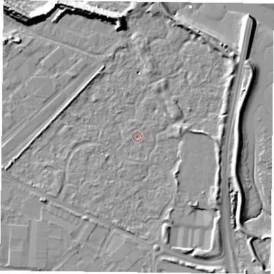 Shaded relief map of the ground around PO35TE, computed from Environment Agency LiDAR. The ground here sits at about 2 m above sea level and falls 13 m across the surrounding 800 m. Surface water reaching this point runs off ground lying to the south-south-east, 4.3 m higher.