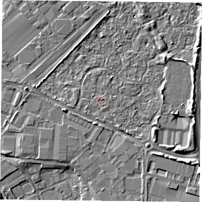 Shaded relief map of the ground around PO35TN, computed from Environment Agency LiDAR. The ground here sits at about 3 m above sea level and falls 5 m across the surrounding 800 m. Surface water reaching this point runs off ground lying to the south-west, 0.8 m higher.