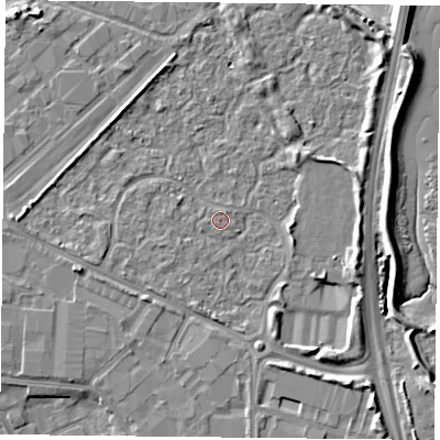 Shaded relief map of the ground around PO35TS, computed from Environment Agency LiDAR. The ground here sits at about 2 m above sea level and falls 6 m across the surrounding 800 m. Surface water reaching this point runs off ground lying to the east, 5.2 m higher.