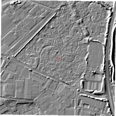 Shaded relief map of the ground around PO35TX, computed from Environment Agency LiDAR. The ground here sits at about 2 m above sea level and falls 6 m across the surrounding 800 m. Surface water reaching this point runs off ground lying to the south-west, 1.4 m higher.