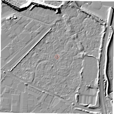 Shaded relief map of the ground around PO35UA, computed from Environment Agency LiDAR. The ground here sits at about 2 m above sea level and falls 13 m across the surrounding 800 m. Surface water reaching this point runs off ground lying to the south-south-east, 4.0 m higher.