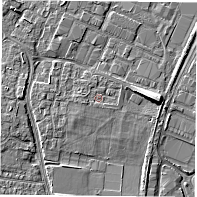 Shaded relief map of the ground around PO35XF, computed from Environment Agency LiDAR. The ground here sits at about 3 m above sea level and falls 10 m across the surrounding 800 m. Surface water reaching this point runs off ground lying to the west-south-west, 1.5 m higher.
