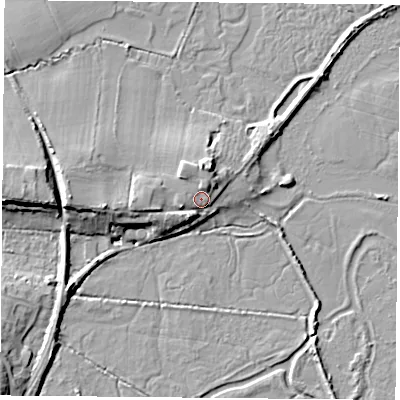 Shaded relief map of the ground around PO360BD, computed from Environment Agency LiDAR. The ground here sits at about 5 m above sea level and falls 13 m across the surrounding 800 m. Surface water reaching this point runs off ground lying to the west-south-west, 4.6 m higher.