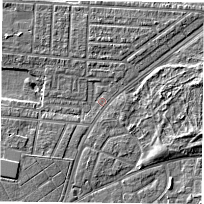 Shaded relief map of the ground around PO36EJ, computed from Environment Agency LiDAR. The ground here sits at about 3 m above sea level and falls 6 m across the surrounding 800 m. Surface water reaching this point runs off ground lying to the south-west, 4.0 m higher.