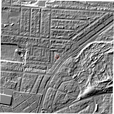 Shaded relief map of the ground around PO36FH, computed from Environment Agency LiDAR. The ground here sits at about 3 m above sea level and falls 6 m across the surrounding 800 m. Surface water reaching this point runs off ground lying to the south-west, 2.8 m higher.