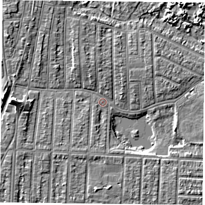 Shaded relief map of the ground around PO36HU, computed from Environment Agency LiDAR. The ground here sits at about 3 m above sea level and falls 9 m across the surrounding 800 m. Surface water reaching this point runs off ground lying to the west, 8.9 m higher.