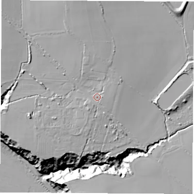 Shaded relief map of the ground around PO382JH, computed from Environment Agency LiDAR. The ground here sits at about 31 m above sea level and falls 40 m across the surrounding 800 m. Surface water reaching this point runs off ground lying to the north-east, 3.0 m higher.