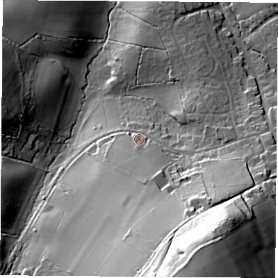 Shaded relief map of the ground around PO382QT, computed from Environment Agency LiDAR. The ground here sits at about 80 m above sea level and falls 74 m across the surrounding 800 m. Surface water reaching this point runs off ground lying to the south-south-east, 18.2 m higher.