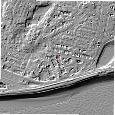 Shaded relief map of the ground around PO40BX, computed from Environment Agency LiDAR. The ground here sits at about 2 m above sea level and falls 7 m across the surrounding 800 m. Surface water reaching this point runs off ground lying to the south-south-east, 3.7 m higher.