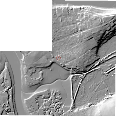 Shaded relief map of the ground around PO410RA, computed from Environment Agency LiDAR. The ground here sits at about 3 m above sea level and falls 17 m across the surrounding 800 m. Surface water reaching this point runs off ground lying to the east, 3.4 m higher.