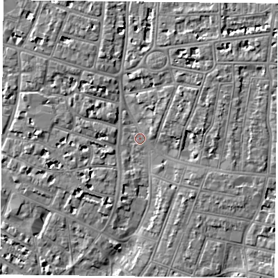 Shaded relief map of the ground around PO52SH, computed from Environment Agency LiDAR. The ground here sits at about 2 m above sea level and falls 6 m across the surrounding 800 m. Surface water reaching this point runs off ground lying to the north-east, 4.1 m higher.