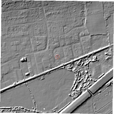 Shaded relief map of the ground around PO61LE, computed from Environment Agency LiDAR. The ground here sits at about 2 m above sea level and falls 10 m across the surrounding 800 m. Surface water reaching this point runs off ground lying to the north, 5.6 m higher.