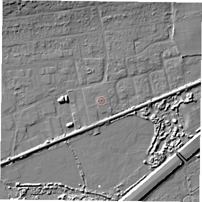 Shaded relief map of the ground around PO61SD, computed from Environment Agency LiDAR. The ground here sits at about 2 m above sea level and falls 9 m across the surrounding 800 m. Surface water reaching this point runs off ground lying to the west-south-west, 0.6 m higher.