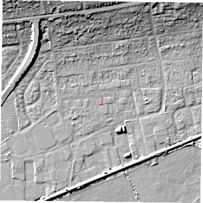 Shaded relief map of the ground around PO61TT, computed from Environment Agency LiDAR. The ground here sits at about 2 m above sea level and falls 17 m across the surrounding 800 m. Surface water reaching this point runs off ground lying to the north-north-west, 13.1 m higher.