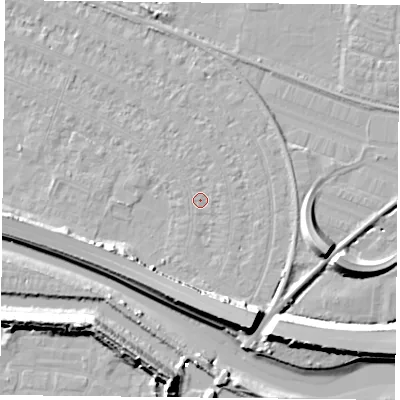 Shaded relief map of the ground around PO62RW, computed from Environment Agency LiDAR. The ground here sits at about 3 m above sea level and falls 13 m across the surrounding 800 m. Surface water reaching this point runs off ground lying to the south-south-east, 0.7 m higher.