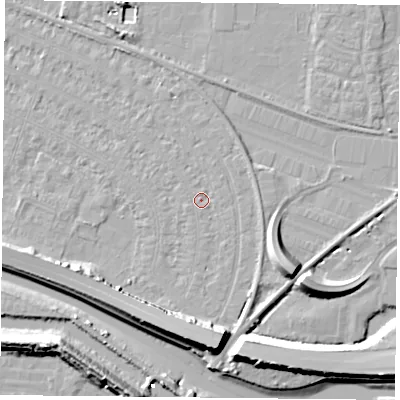 Shaded relief map of the ground around PO62UW, computed from Environment Agency LiDAR. The ground here sits at about 3 m above sea level and falls 13 m across the surrounding 800 m. Surface water reaching this point runs off ground lying to the south, 9.7 m higher.