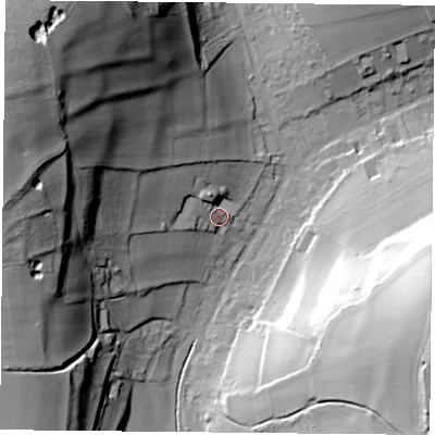 Shaded relief map of the ground around PO74AE, computed from Environment Agency LiDAR. The ground here sits at about 55 m above sea level and falls 58 m across the surrounding 800 m. Surface water reaching this point runs off ground lying to the north-west, 51.9 m higher.