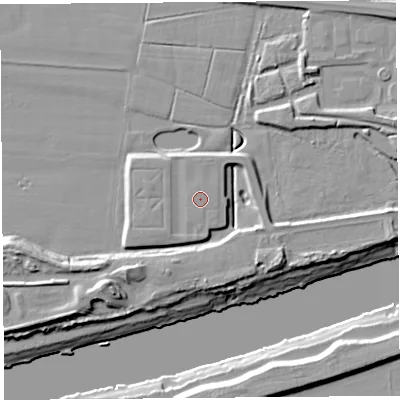 Shaded relief map of the ground around PR22HW, computed from Environment Agency LiDAR. The ground here sits at about 8 m above sea level and falls 14 m across the surrounding 800 m. The ground contributing surface water to this point lies to the south-south-east.