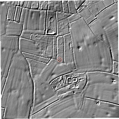 Shaded relief map of the ground around PR269BE, computed from Environment Agency LiDAR. The ground here sits at about 8 m above sea level and falls 6 m across the surrounding 800 m. Surface water reaching this point runs off ground lying to the north-north-west, 3.0 m higher.