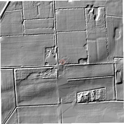 Shaded relief map of the ground around PR269BJ, computed from Environment Agency LiDAR. The ground here sits at about 6 m above sea level and falls 6 m across the surrounding 800 m. Surface water reaching this point runs off ground lying to the east-north-east, 1.8 m higher.
