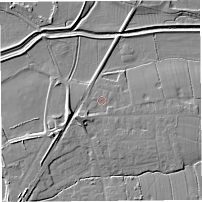 Shaded relief map of the ground around PR269HD, computed from Environment Agency LiDAR. The ground here sits at about 8 m above sea level and falls 9 m across the surrounding 800 m. Surface water reaching this point runs off ground lying to the south-west, 4.8 m higher.