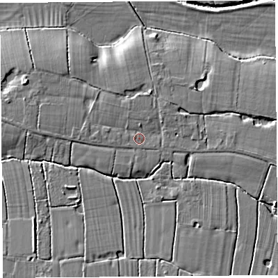 Shaded relief map of the ground around PR269HP, computed from Environment Agency LiDAR. The ground here sits at about 11 m above sea level and falls 9 m across the surrounding 800 m. Surface water reaching this point runs off ground lying to the east, 1.2 m higher.