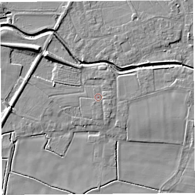 Shaded relief map of the ground around PR269JL, computed from Environment Agency LiDAR. The ground here sits at about 7 m above sea level and falls 10 m across the surrounding 800 m. Surface water reaching this point runs off ground lying to the south-east, 1.0 m higher.