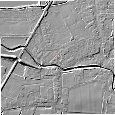 Shaded relief map of the ground around PR269RD, computed from Environment Agency LiDAR. The ground here sits at about 8 m above sea level and falls 10 m across the surrounding 800 m. Surface water reaching this point runs off ground lying to the north-east, 0.7 m higher.