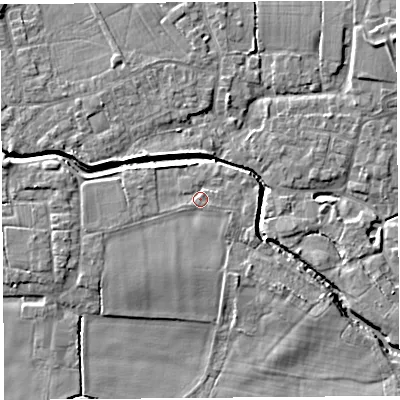 Shaded relief map of the ground around PR269RX, computed from Environment Agency LiDAR. The ground here sits at about 8 m above sea level and falls 8 m across the surrounding 800 m. Surface water reaching this point runs off ground lying to the north-north-east, 0.9 m higher.