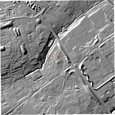 Shaded relief map of the ground around PR29WP, computed from Environment Agency LiDAR. The ground here sits at about 51 m above sea level and falls 12 m across the surrounding 800 m. Surface water reaching this point runs off ground lying to the east, 3.2 m higher.