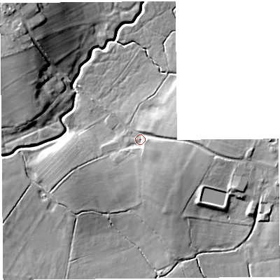 Shaded relief map of the ground around PR30AP, computed from Environment Agency LiDAR. The ground here sits at about 8 m above sea level and falls 14 m across the surrounding 800 m. Surface water reaching this point runs off ground lying to the east, 7.3 m higher.