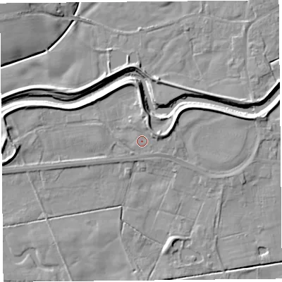 Shaded relief map of the ground around PR30DA, computed from Environment Agency LiDAR. The ground here sits at about 7 m above sea level and falls 7 m across the surrounding 800 m. Surface water reaching this point runs off ground lying to the north-east, 2.8 m higher.