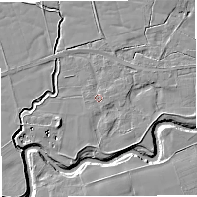 Shaded relief map of the ground around PR30HT, computed from Environment Agency LiDAR. The ground here sits at about 11 m above sea level and falls 11 m across the surrounding 800 m. Surface water reaching this point runs off ground lying to the south-east, 2.6 m higher.