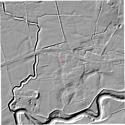 Shaded relief map of the ground around PR30HU, computed from Environment Agency LiDAR. The ground here sits at about 11 m above sea level and falls 15 m across the surrounding 800 m. Surface water reaching this point runs off ground lying to the south-south-east, 2.6 m higher.