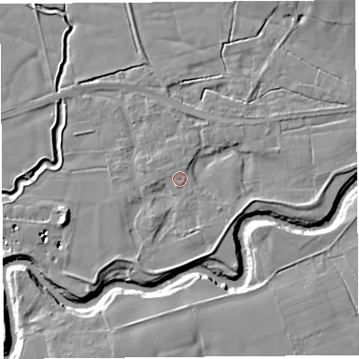 Shaded relief map of the ground around PR30HW, computed from Environment Agency LiDAR. The ground here sits at about 11 m above sea level and falls 11 m across the surrounding 800 m. Surface water reaching this point runs off ground lying to the east, 3.1 m higher.