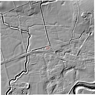Shaded relief map of the ground around PR30HX, computed from Environment Agency LiDAR. The ground here sits at about 11 m above sea level and falls 18 m across the surrounding 800 m. Surface water reaching this point runs off ground lying to the north-east, 13.9 m higher.