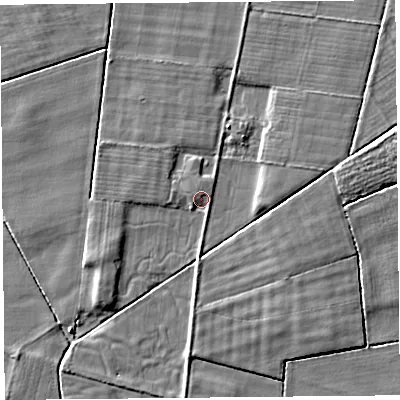 Shaded relief map of the ground around PR30LD, computed from Environment Agency LiDAR. The ground here sits at about 6 m above sea level and falls 4 m across the surrounding 800 m. Surface water reaching this point runs off ground lying to the west-south-west, 2.0 m higher.