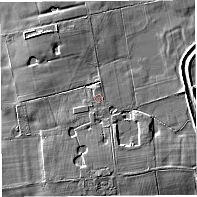 Shaded relief map of the ground around PR30TU, computed from Environment Agency LiDAR. The ground here sits at about 11 m above sea level and falls 6 m across the surrounding 800 m. Surface water reaching this point runs off ground lying to the south, 3.1 m higher.